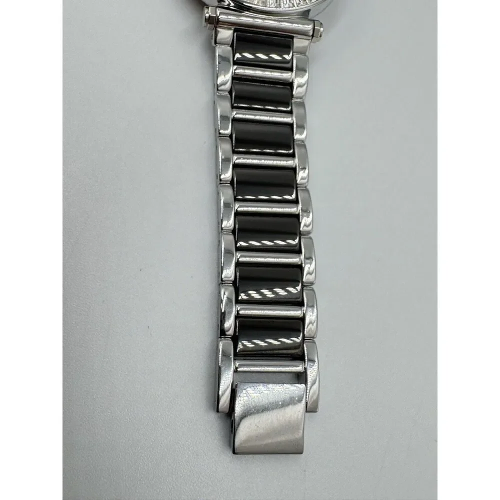Diamonique Baguette CZ Bezel Black Stainless‎ Steel Statement Watch NEW BATTERY